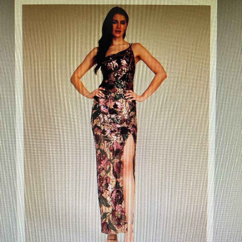 One-Shoulder Allover Glitter Gown
